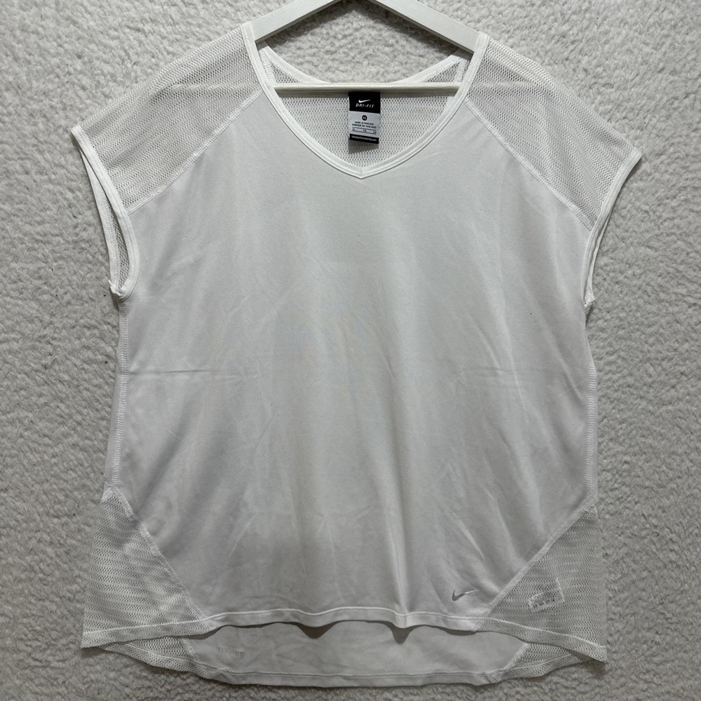 Nike Women's Size XL Dri-FIT White Short-Sleeve Mesh Activewear Top Lightweight